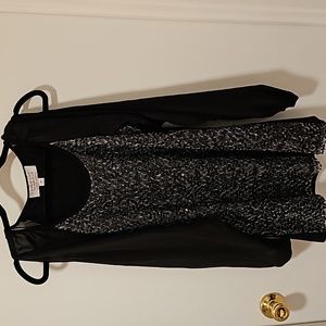 American Glamour Badgley Mischka Sequin Top With Sheer Sleeves